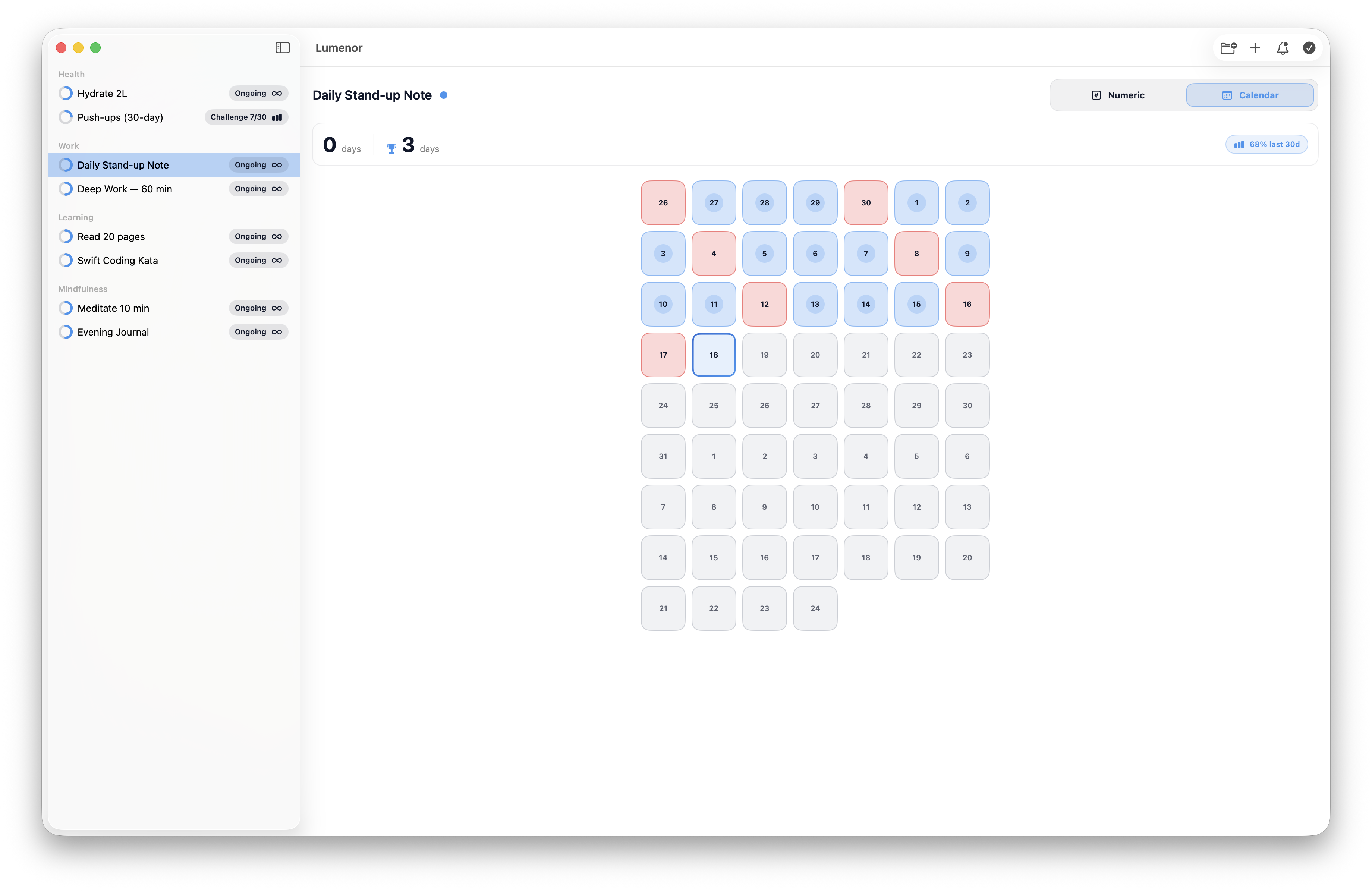 Calendar and list screenshot