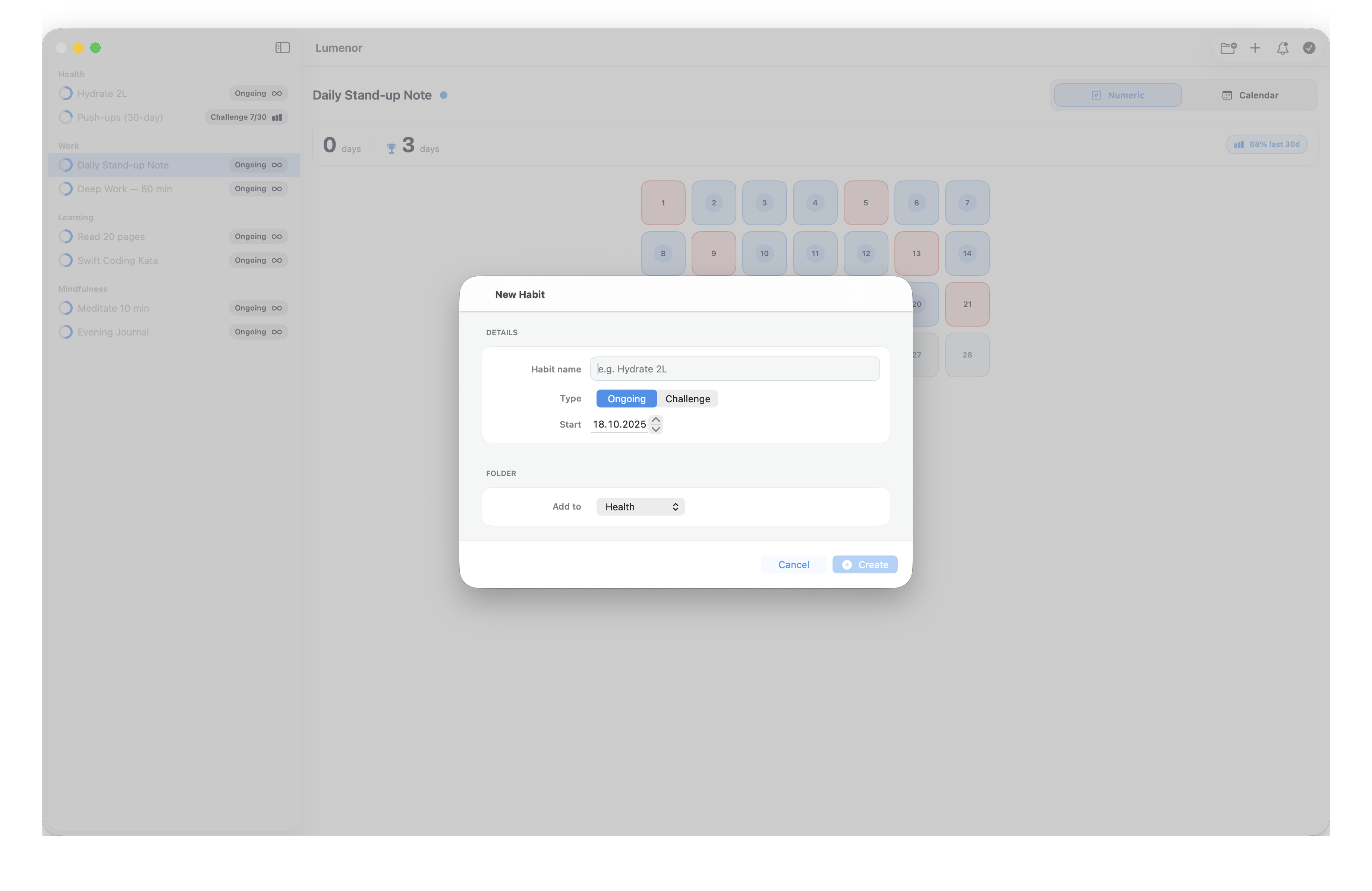 New habit sheet screenshot