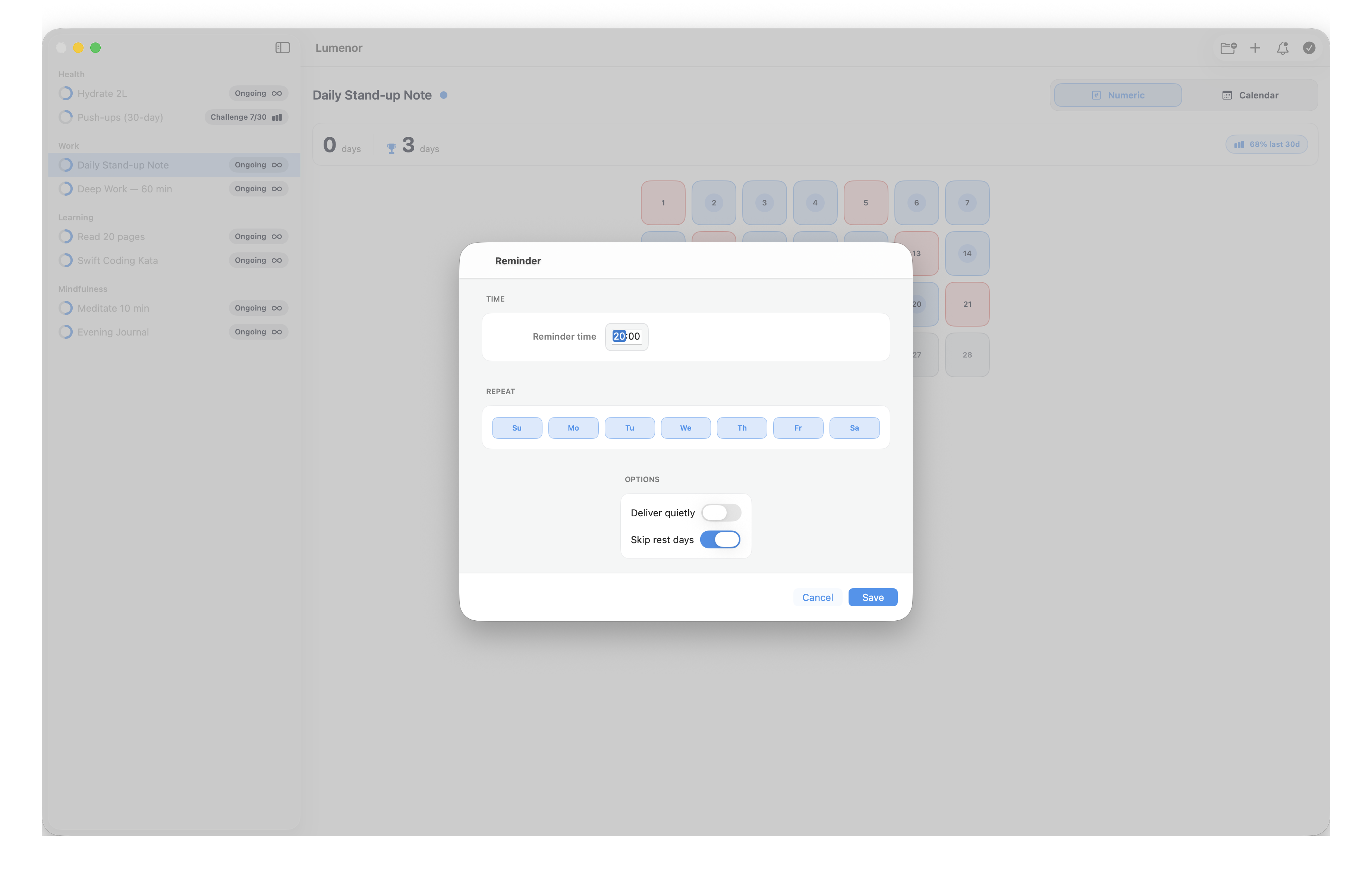 Reminder editor screenshot